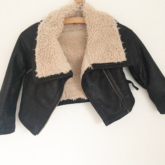 5–6Y Marks & Spencer Faux Fur & Leather Cropped Jacket - Picture 1 of 11